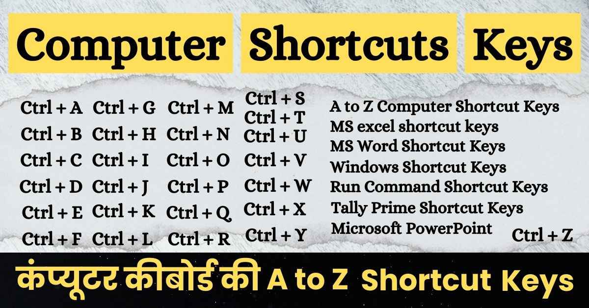 Computer Keyboard की A to Z Shortcut Keys हिंदी में (Computer Shortcut Keys in Hindi)